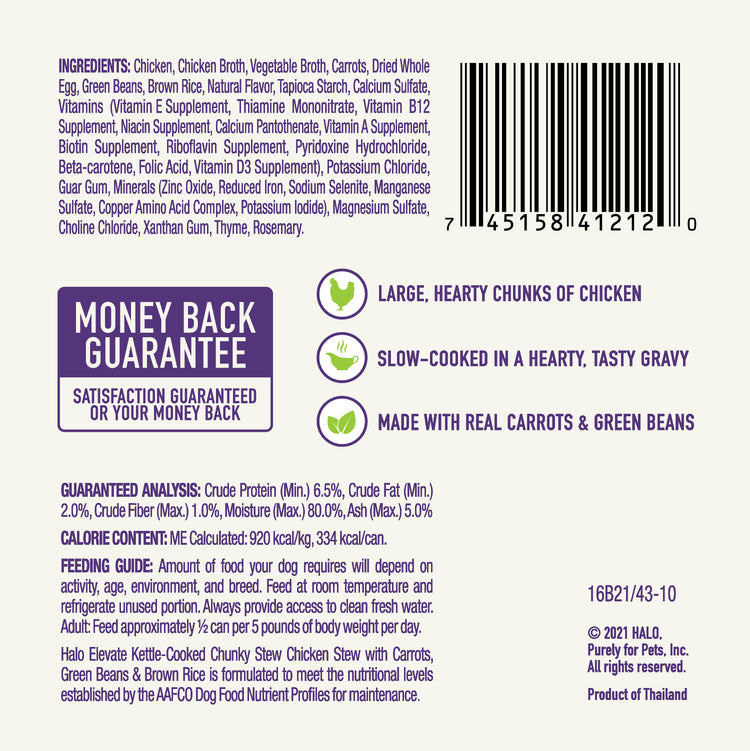 Elevate Kettle Cooked Chunky Healthy Grains Chicken Stew w/ Carrots, Green Beans & Brown Rice Wet Dog Food, 12.7 oz can (case of 6)