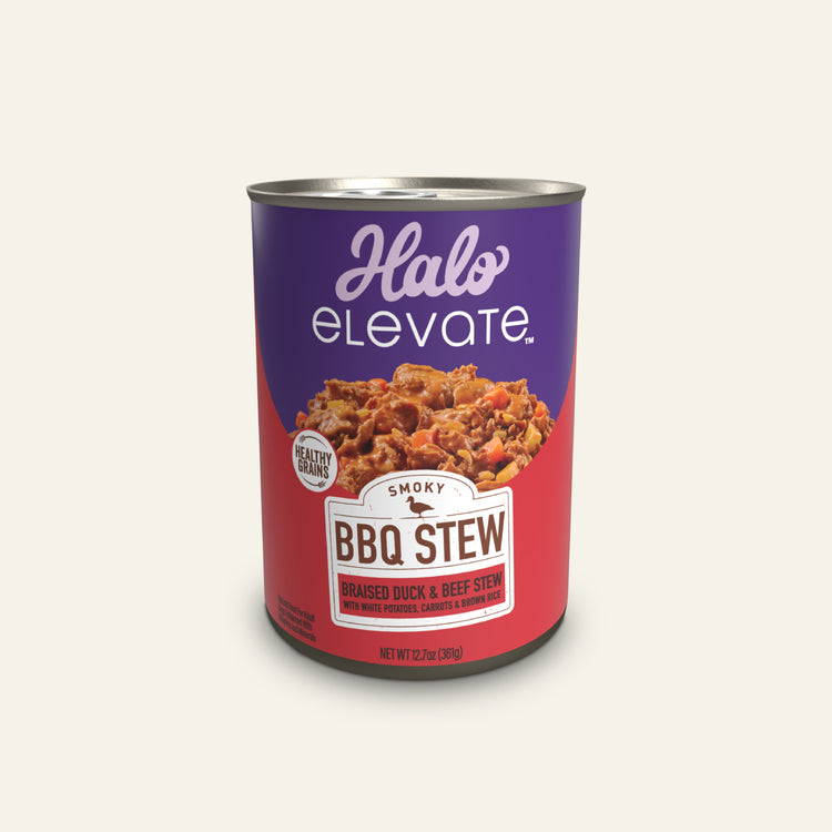 Elevate Smoky BBQ Stew Healthy Grains Braised Duck & Beef Stew w/ White Potatoes, Carrots & Brown Rice Wet Dog Food, 12.7 oz can (case of 6)