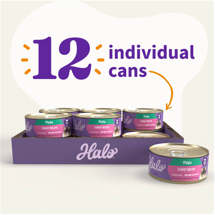 Halo® Holistic Indoor Cat - Grain Free Turkey & Giblets Recipe Pâté, 5.5 oz can (case of 12)