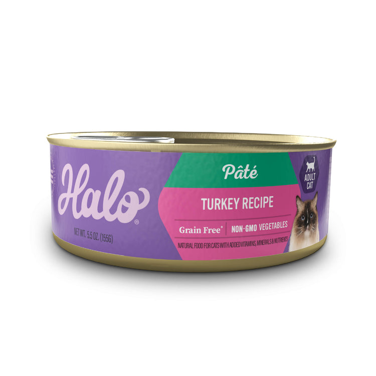 Halo® Indoor Cat - Grain Free Turkey & Giblets Recipe Pâté, 5.5 oz can (case of 12)
