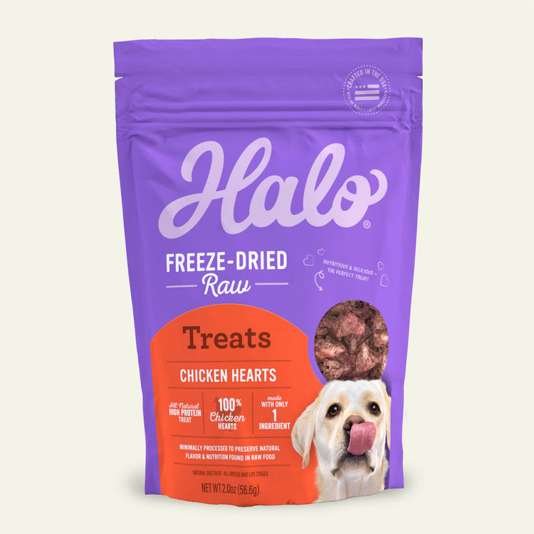 Halo Freeze-Dried Raw Chicken Hearts Dog Treat 2 oz bag