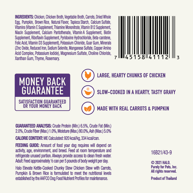 Elevate Kettle Cooked Chunky Healthy Grains Chicken Stew w/ Carrots, Pumpkin & Brown Rice Wet Dog Food, 12.7 oz can (case of 6)