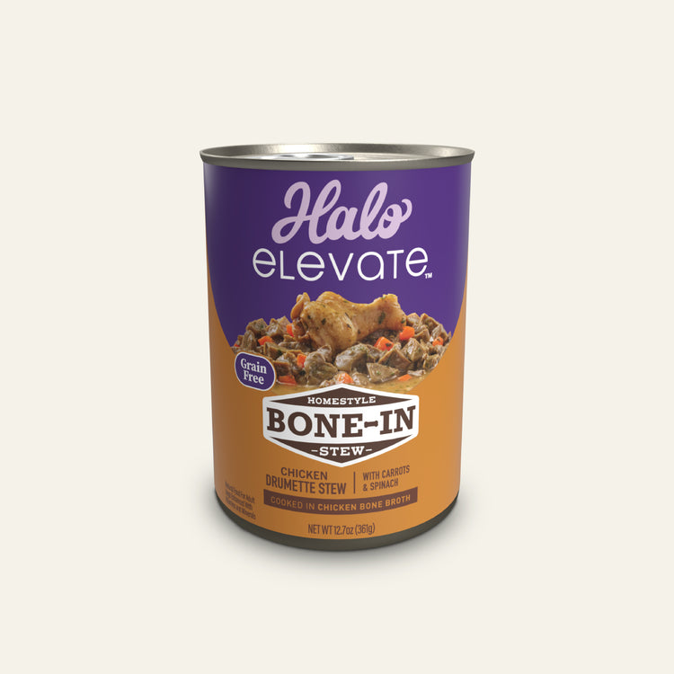 Halo® Elevate Dog Homestyle Bone-In Grain Free Chicken Stew w/ Carrots & Spinach 12.7 oz can (case of 6)